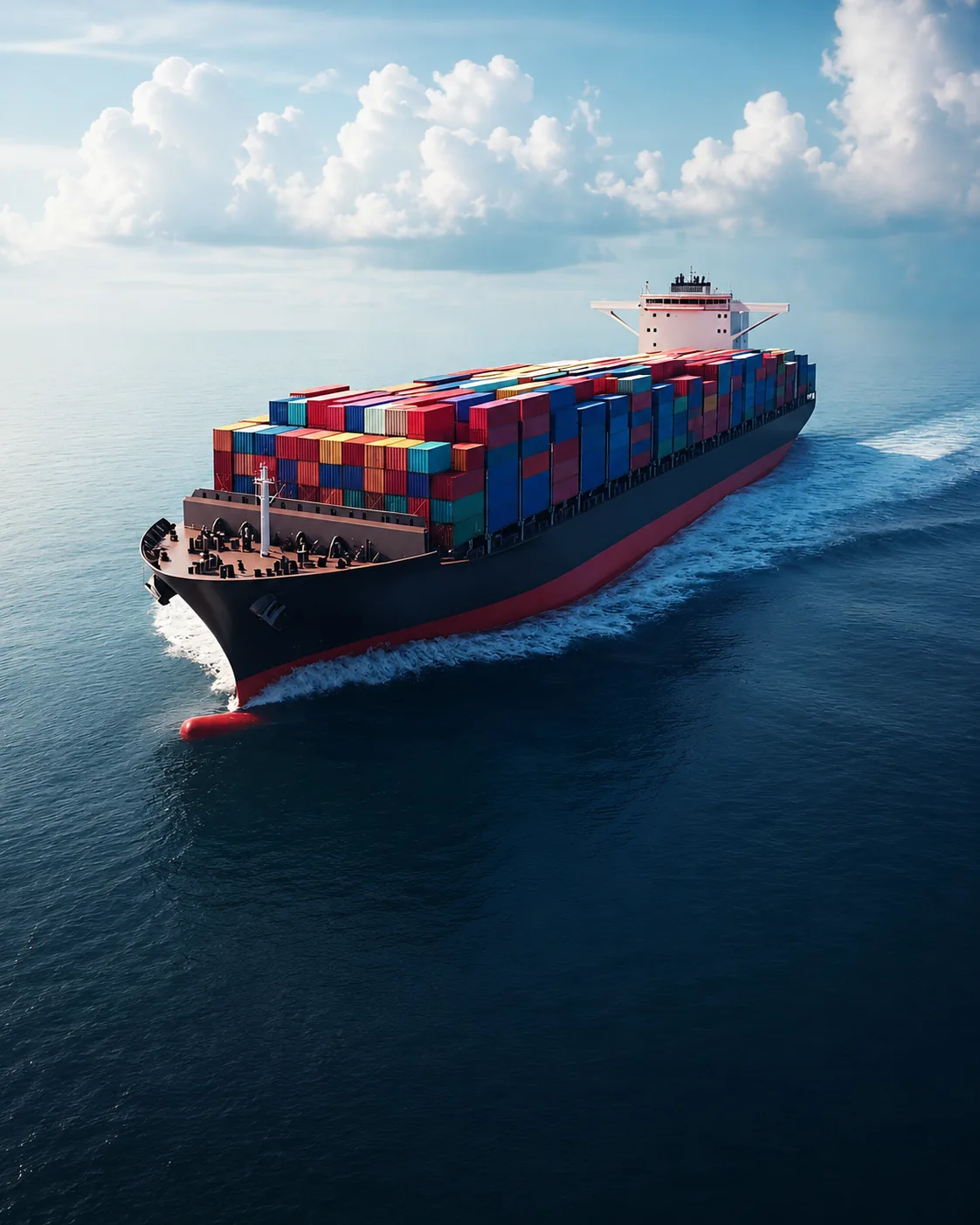 Container vessel moving through open water